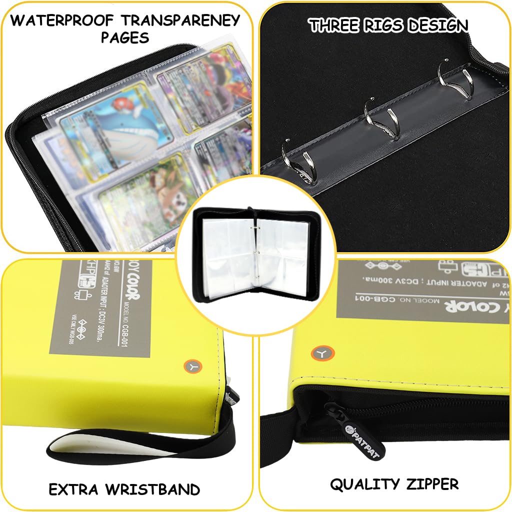 PATPAT Poke-mon Binder Trading Cards Holder Organizer for 400 Trading Cards, Poke-mon Cards Collection Bag Game Cards Binder Case, Game Cards Case Gifts for Kids Boys Girls, Yellow