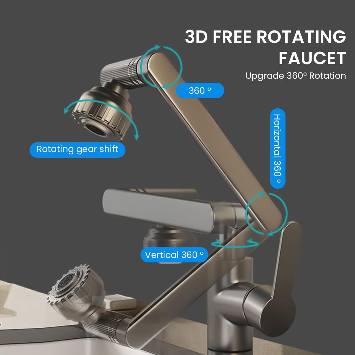 HASTHIP 1080° Swivel Faucet Extender for Kitchen Sink, Cold / Hot Pressurized Water Faucet with 2 Spray Mode, Single Handle Faucet Extender for Taps, Zinc Alloy Health Faucet Sink Faucet Extender