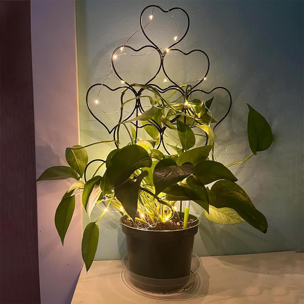 HASTHIP 3Pcs Plant Trellis Heart-shaped Grid Iron Plant Pot Trellis for Climbing Plants DIY Assembly Green Plant Pot Trellis with 20Pcs Cable Ties