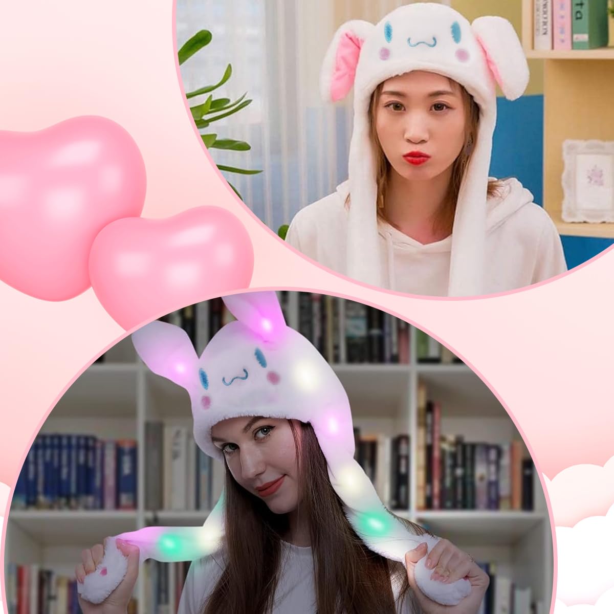 PATPAT Ear Moving Jumping Hat Cute Cartoon Fluffy Cap Soft Warm HeadWear Anime Plush Hats for Women Girls (Blue)