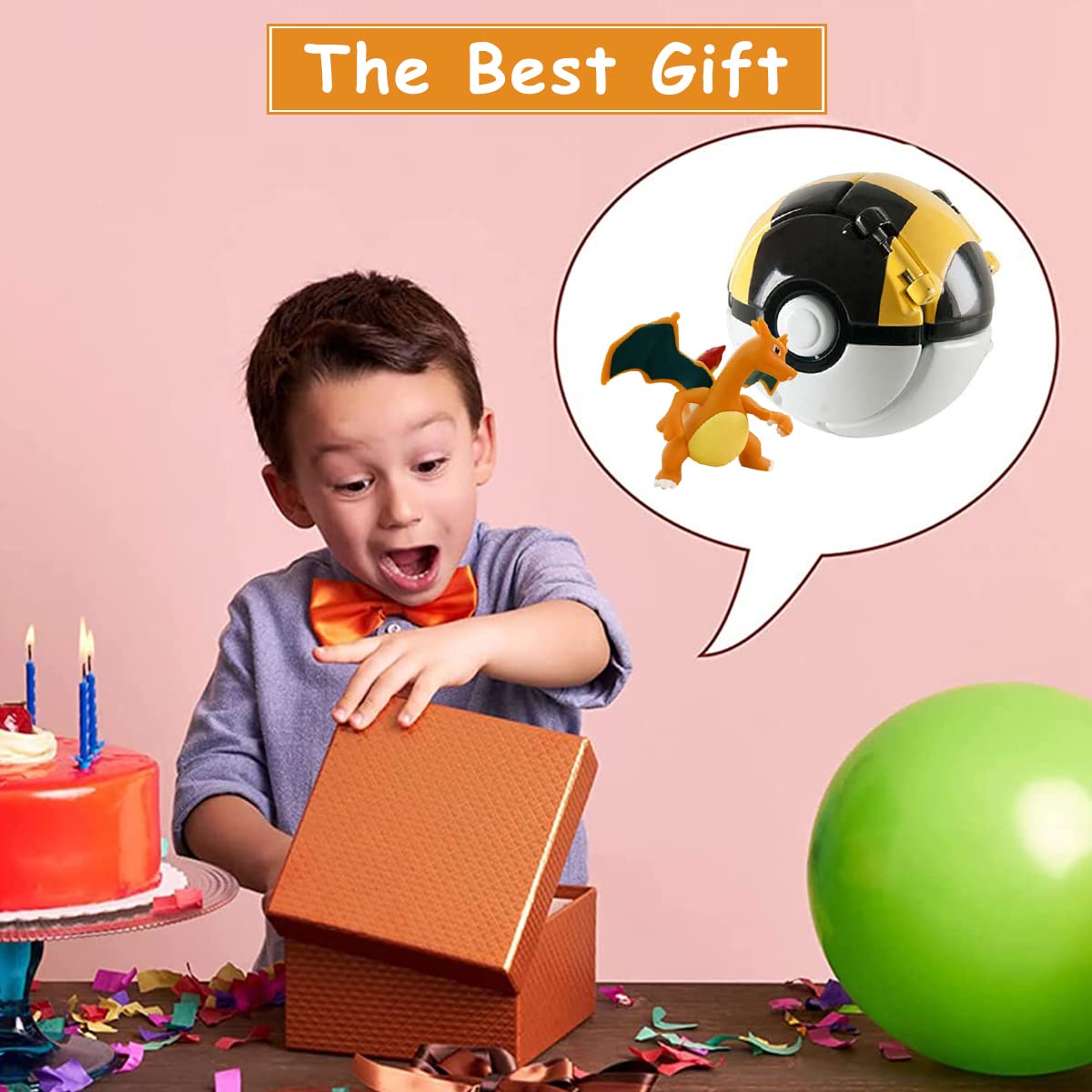 PATPAT Poke-mon Toy Charizard Figures with Poke-mon Ball Toy Figures Poke-mon Charizard Figures Toy Desk Decoration Birthday Gift Children's Day Gift Toy for Kids (Charizard)