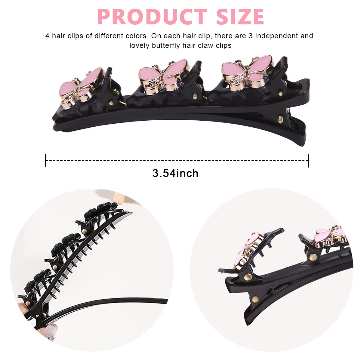 PALAY 4 Pcs Braid Hair Accessories for Kids Butterfly Braided Hair Clips for Women Girls Hairpin Hair Dressing Section Clips for Hair