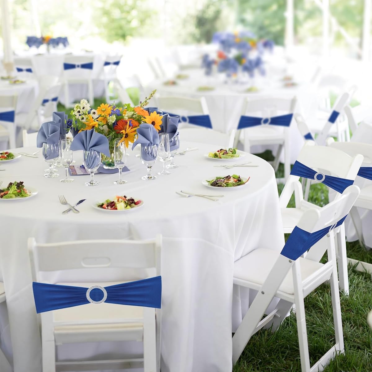 HASTHIP 20Pack Chair Sashes Chair Bows Stretch Chair Sashes Spandex Chair Cover Band with Buckle for Wedding Hotel Banquet Birthday Party Home Decorations, Blue