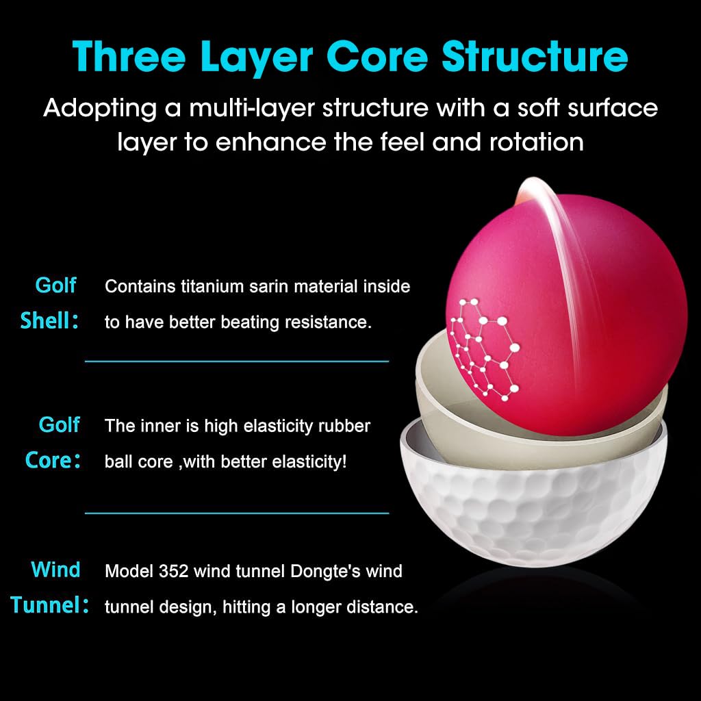 Proberos PGM Premium Golf Ball Double Layer Golf Ball High Compression Golf Ball for Distance and Straighter Shots, 3Pcs
