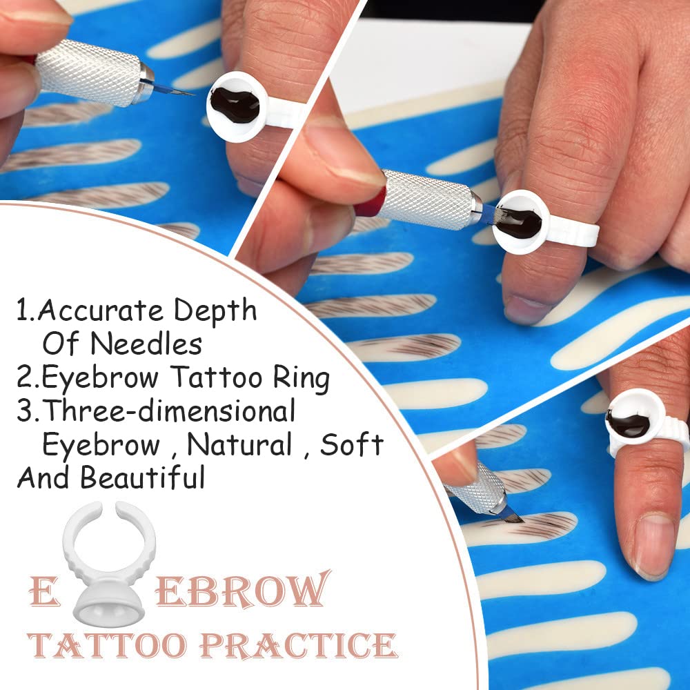 HASTHIP Microblading Eyebrow Pen Needle Kit with Finger Gloves,Dark Brown Tattoo Ink for Practicing,Eyebrow Practise Skin Tool for New Beginners