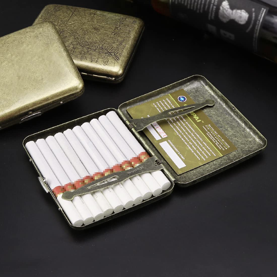GUSTAVE Metal Cigarette Case, Retro Cigarette Case, 85mm King Size, Sturdy Double Sided Spring Clip, Pocket Size (20 Cigarettes Capacity)