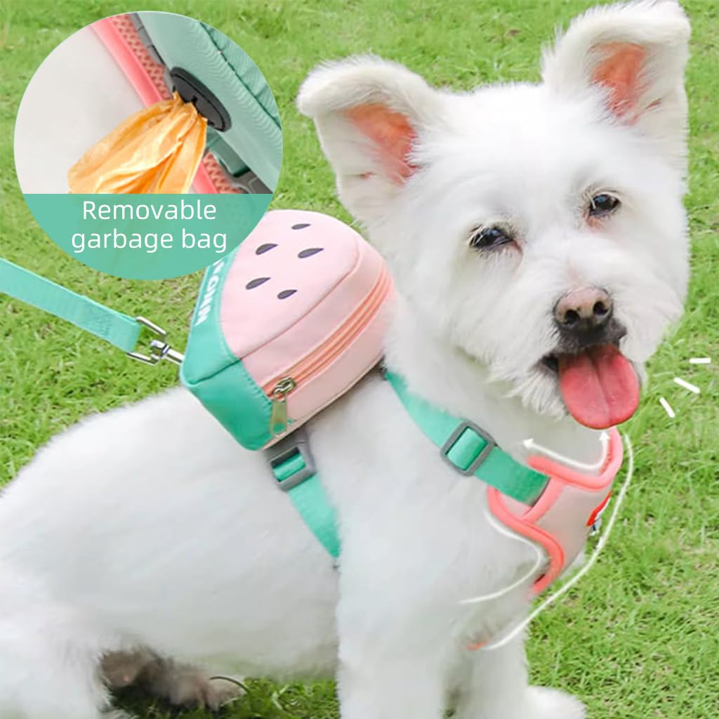 Qpets® Dog Harness Vest, Cute Puppy Dog Harness with Removable Zipper Pouch & Dog Leash, 4-Way Adjustable Dog Vest Harness Quick Release for Small Dog Cat Harness, S
