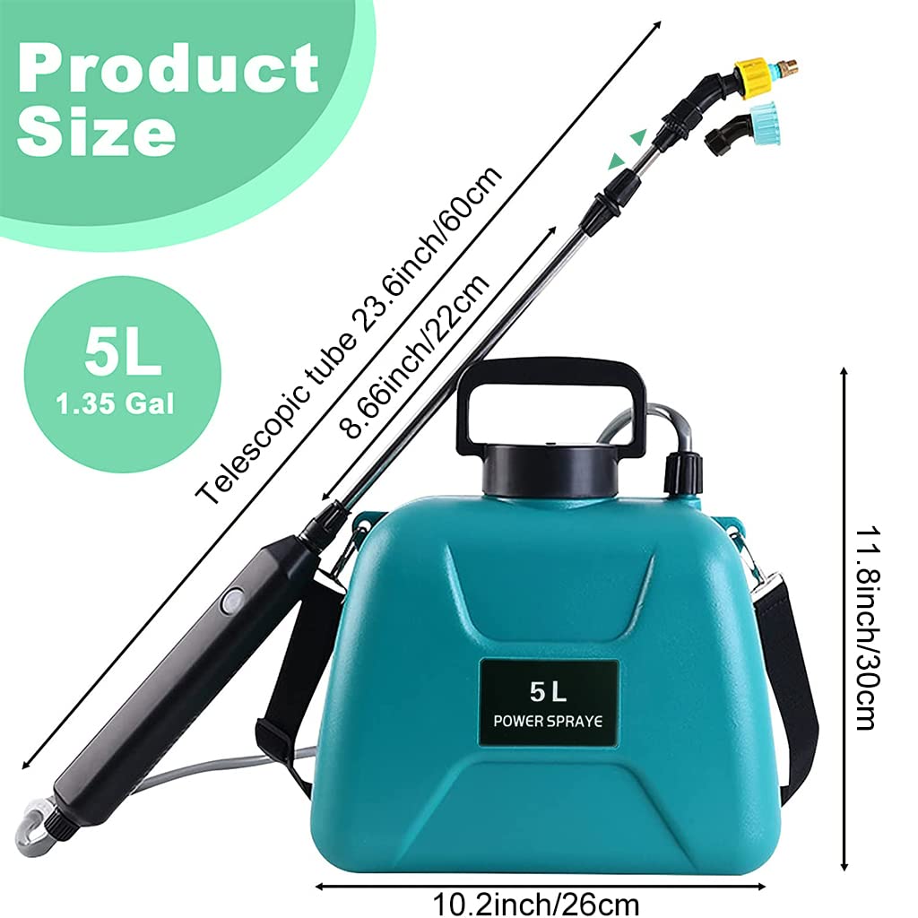 HASTHIP Electric Agriculture Sprayer with 5L Watering Can & 3m Pipe & 2 Nozzles, USB Rechargeable Sprayer Pump, Portable Sprayer with Telescopic Wand for Gardening for Greenhouse Planting Bush Flower
