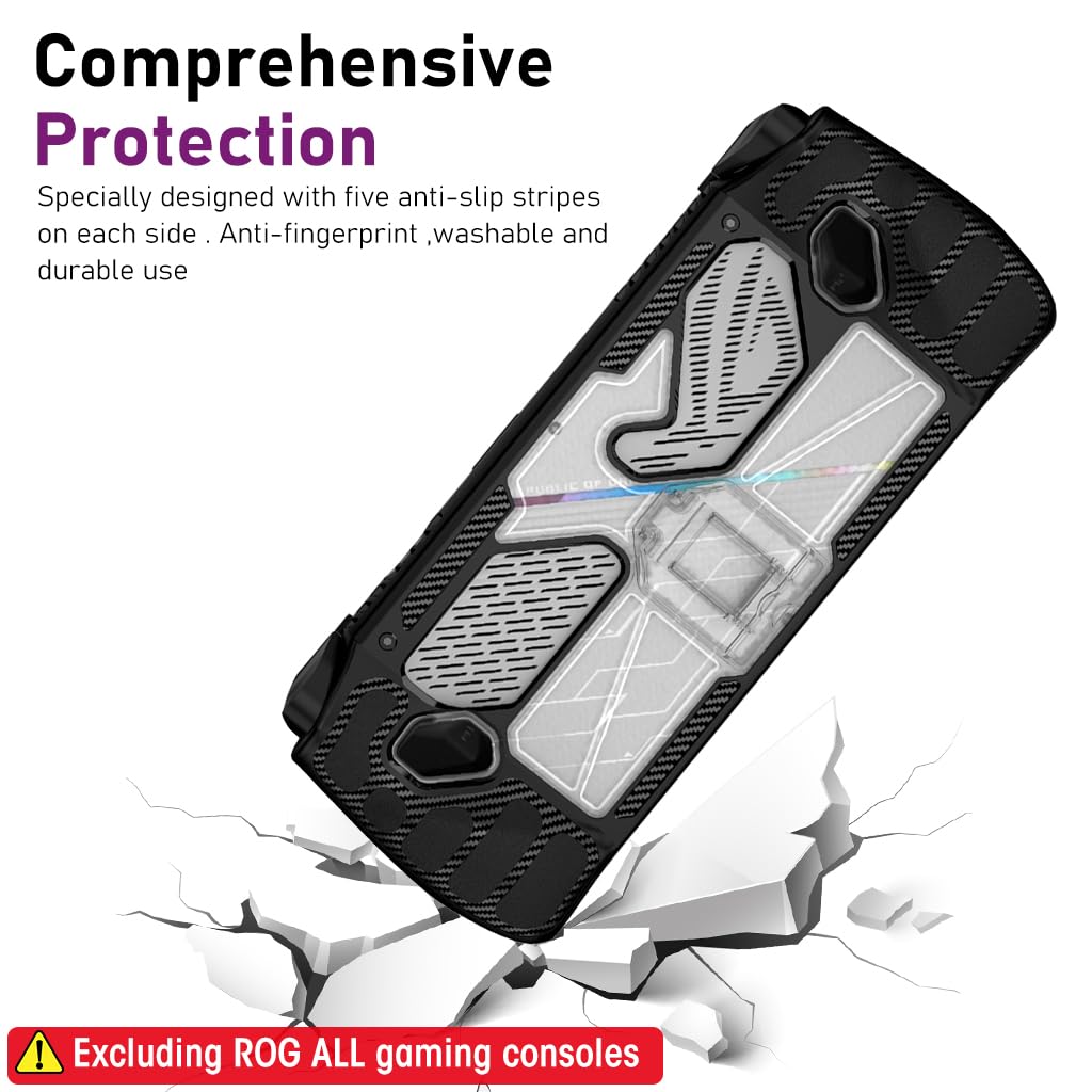 ZORBES Case for Rog Ally, Rog Ally Game Console Protector, Anti-Scratch TPU Cover with Folding Kickstand, Transparent PC + TPU Case, Non-Slip Protective Case Skin Cover Handheld Cover, Not Included Rog Ally