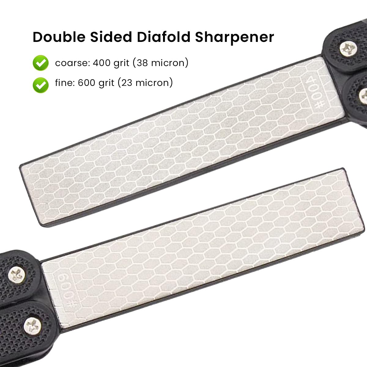 HASTHIP Knife Sharpener for Kitchen, 400/600 Grit Portable Handheld Double Sided Knife Sharpener Tool, Pocket Diamond Knife Sharpening Stone for Kitchen, Garden, Outdoor Tools Fine/Coarse Grinding