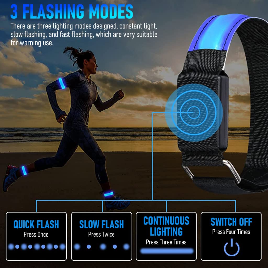 Optifit 2PCS LED Glowing Arm Band for Cycling, Walking, Jogging, Outdoor Activities Night Warning, Adjustable Glowing Arm Ankle Bands, Perfect for Runners, Walkers, Cyclists and Bike Pant Leg