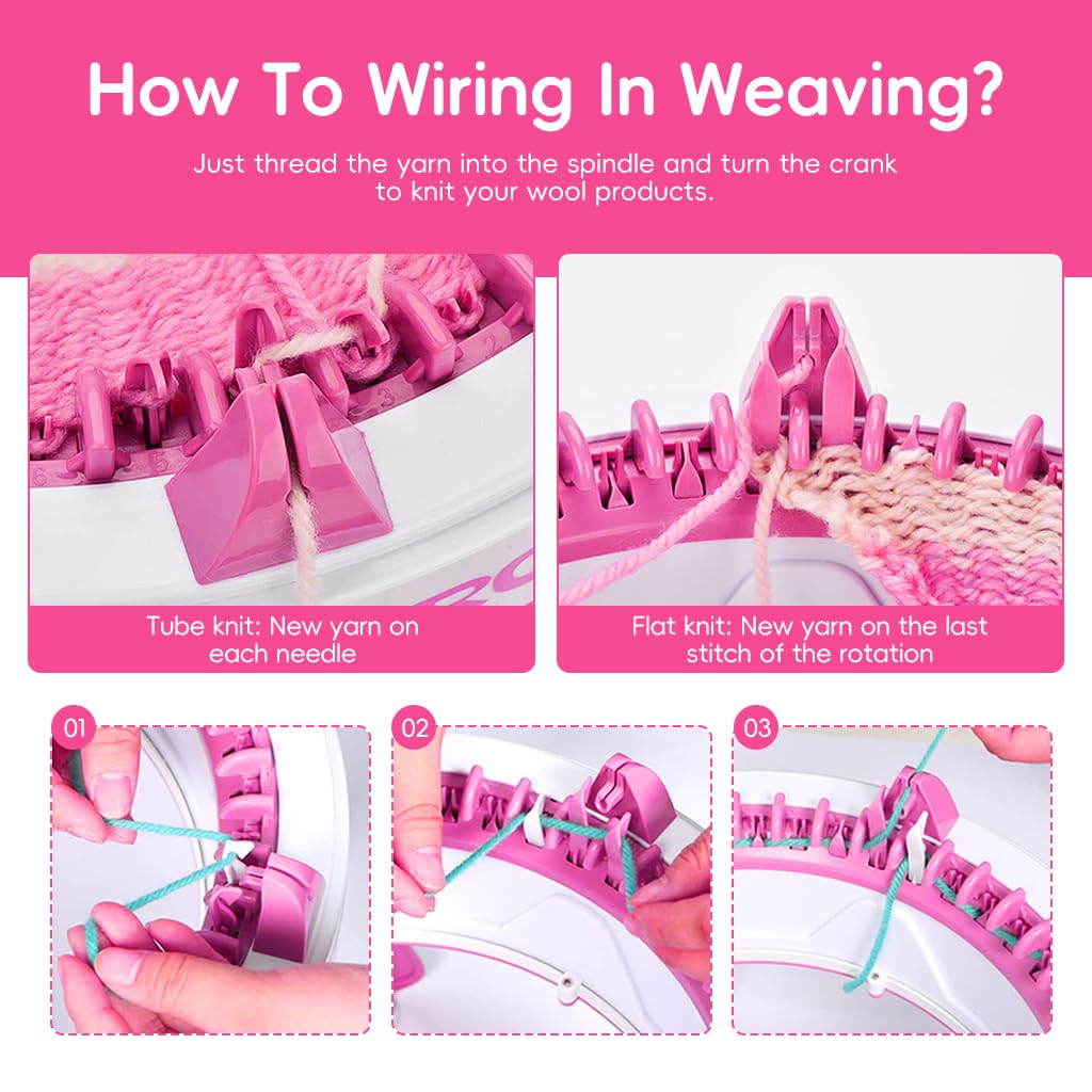 HASTHIP DIY Knitting Machine Set, 40-Stitch Knitting Loom Machine with Wool Yarns, Tools, Needles Hand Cranked Knitting Machine DIY Crochet Knitting Machine for Crochet Hat, Crochet Scarf