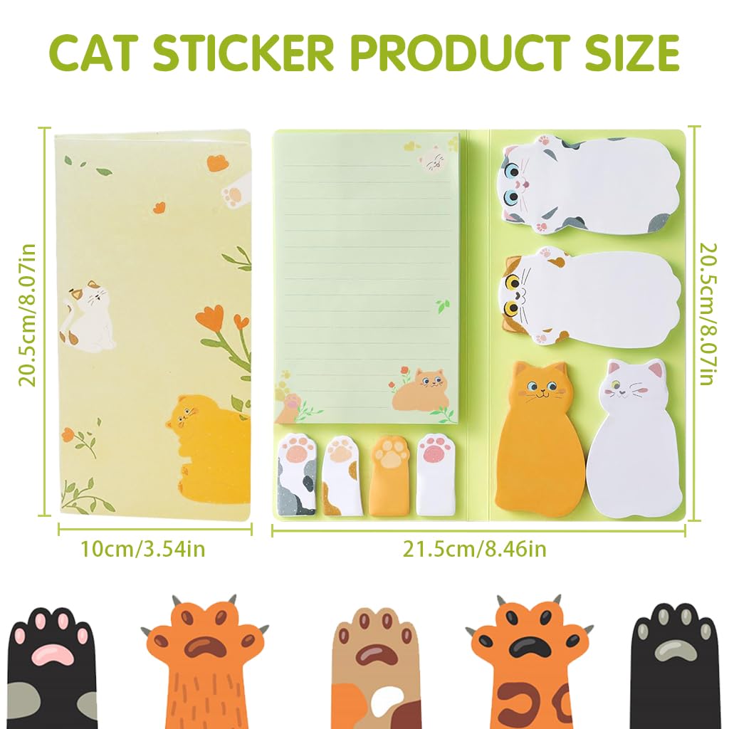 HASTHIP Cat Sticky Notes Set - Cute Sticky Note Animal Divider Tabs Bundle Writing Memo Pads Page Marker, Sticky Notes Pads for Cat Lovers Kids School Office Home Students Supplies Gifts