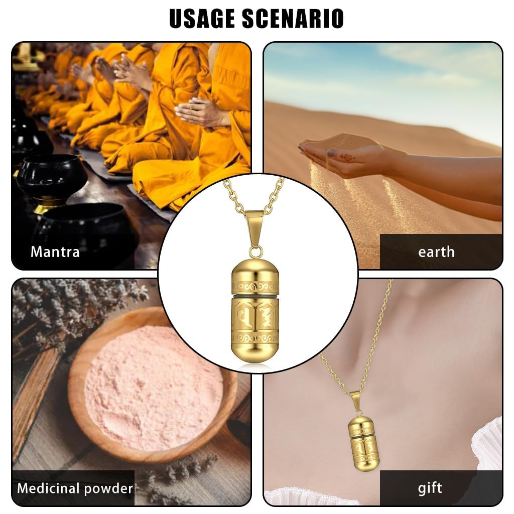 SANNIDHI Pill Case Capsule Necklace for Men Gold Titanium Steel Ash Pendant Necklace for Women Engraved Openable Empty Medicine Necklace Gift