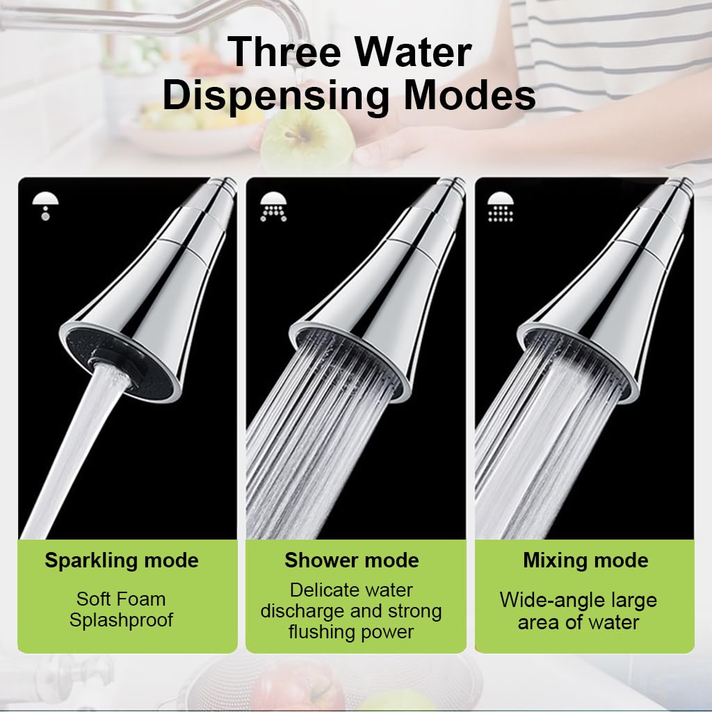 HASTHIP Kitchen Sink Faucet Water Tap Faucet Extender 360° Swivel Faucet Extension with 3 Water Spray Modes Electroplated Universal Sink Faucet Pressurized Faucet with 12cm Hose
