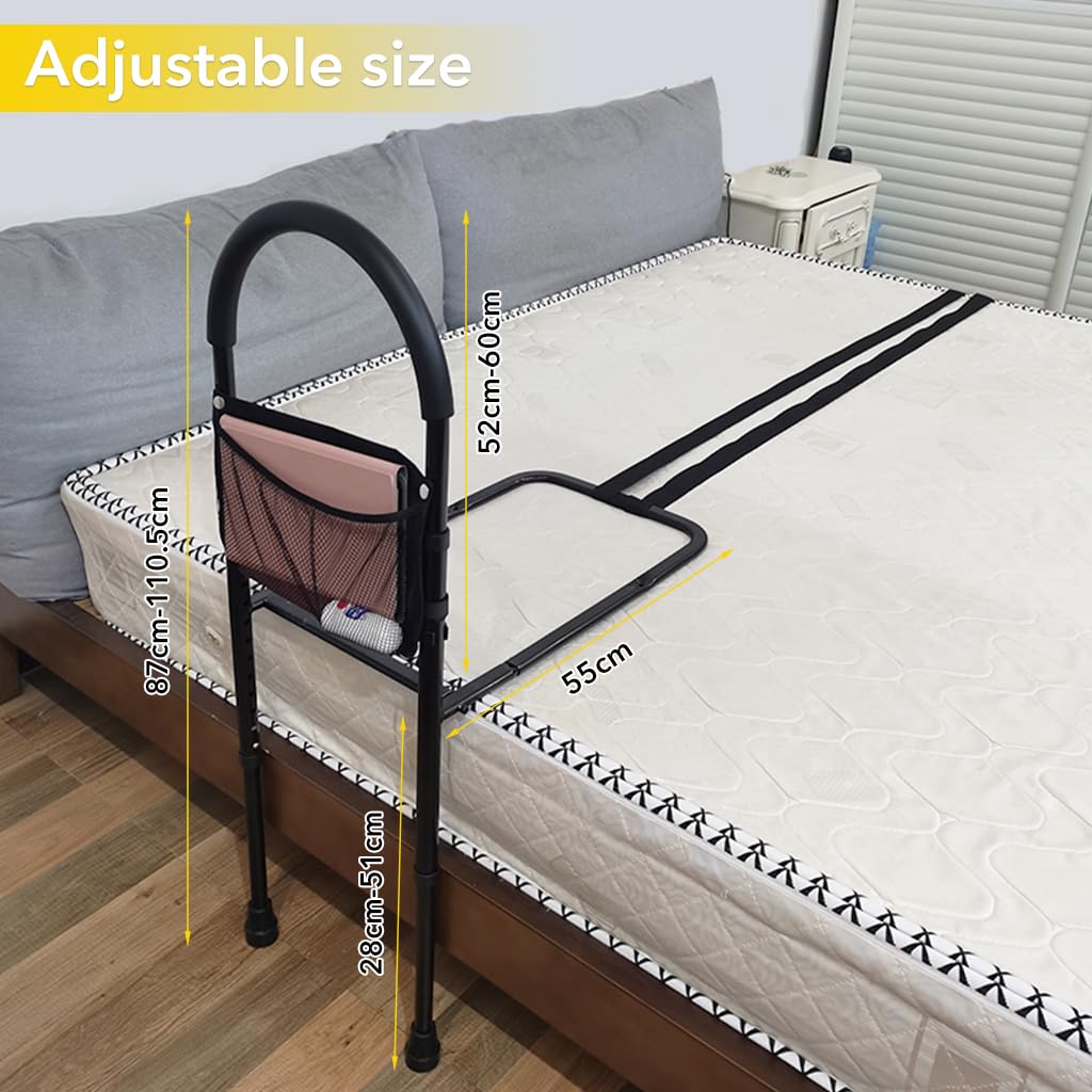 HANNEA Medical king Bed Assist Rail with Adjustable Heights - with Storage Pocket - for Seniors with Hand Assistant bar - Easy to get in or Out of Bed Safely