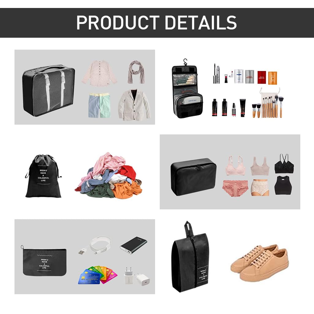HASTHIP 8Pcs Travel Bags for Luggage Transparent Mesh Zipper Travel Organizer Packing Bags Travel Toiletries Organizer Hanging Makeup Organizer Portable Travel Bags for Clothes, Makeups, Toiletries