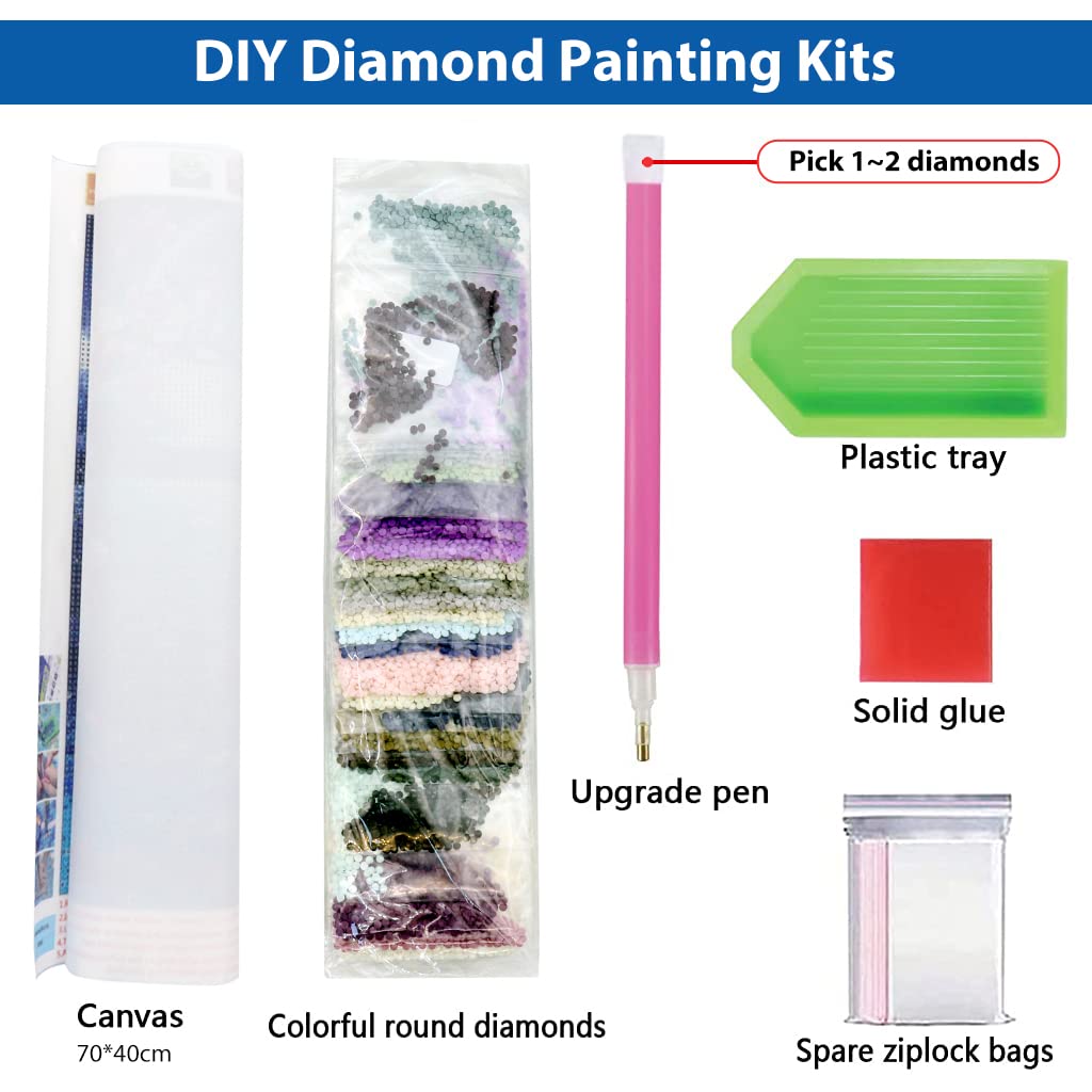 HASTHIP 5D Diamond Painting Kit, 27.5 X 15.7inch Large Size Lake Moon Diamond Painting Kits for Adults, DIY Full Drill Crystal Rhinestone Arts and Crafts, Art Diamond Painting for Home Wall Decor