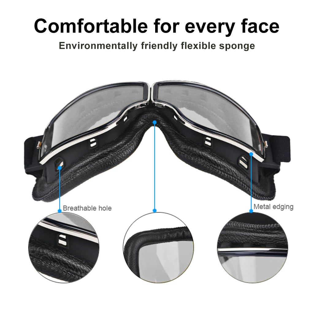 Proberos® Motorcycle Goggles for Motocross ATV/Dirt Bike Racing, Anti-Scratch Motorcycle Riding Goggles for Harley, Bike, Retro Motorcross Helmet Goggle for Men Women