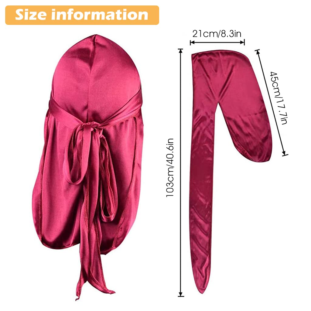 ZIBUYU Silk Durag for Men and Women Head Cover Cap Hiphop Style Durag Headwear Fashion Piece Extra Long Durag Head Scarf - 4 Pcs