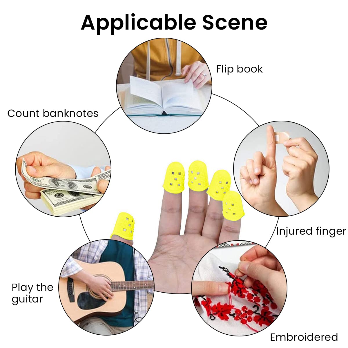 PATPAT 10Pcs Guitar Finger Protector, 20mm Silicone Guitar Fingertips Guards, Anti Slip Fingertip Protectors, Finger Picks Protector Plectrum Anti-Scalding for Guitar Playing Men Women Yellow