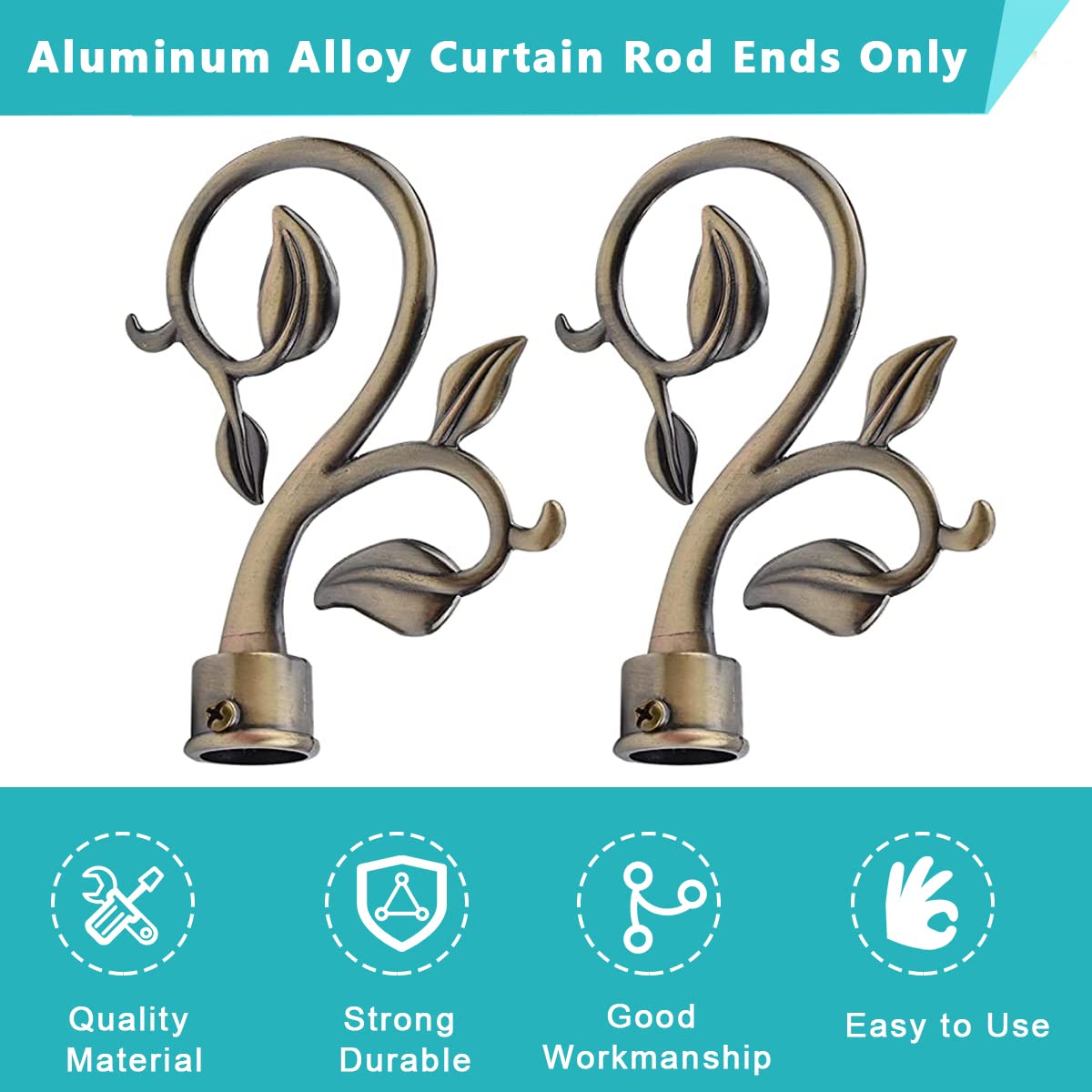 HASTHIP 4pcs Metals Decorative Curtain Drapery Rod/Pole Finials Ends for Dia.20-22.5mm Curtain Poles