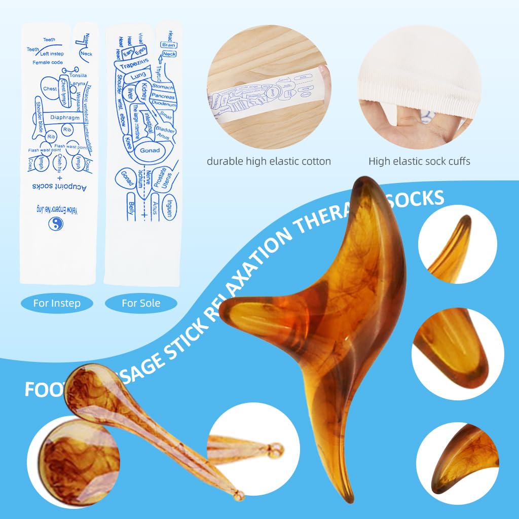HANNEA Reflexology Socks with Amber Acupuncture Point Massage Stick Reflexology Ankle Socks for Trigger Point Massage Women Therapeutic Socks for Relaxation