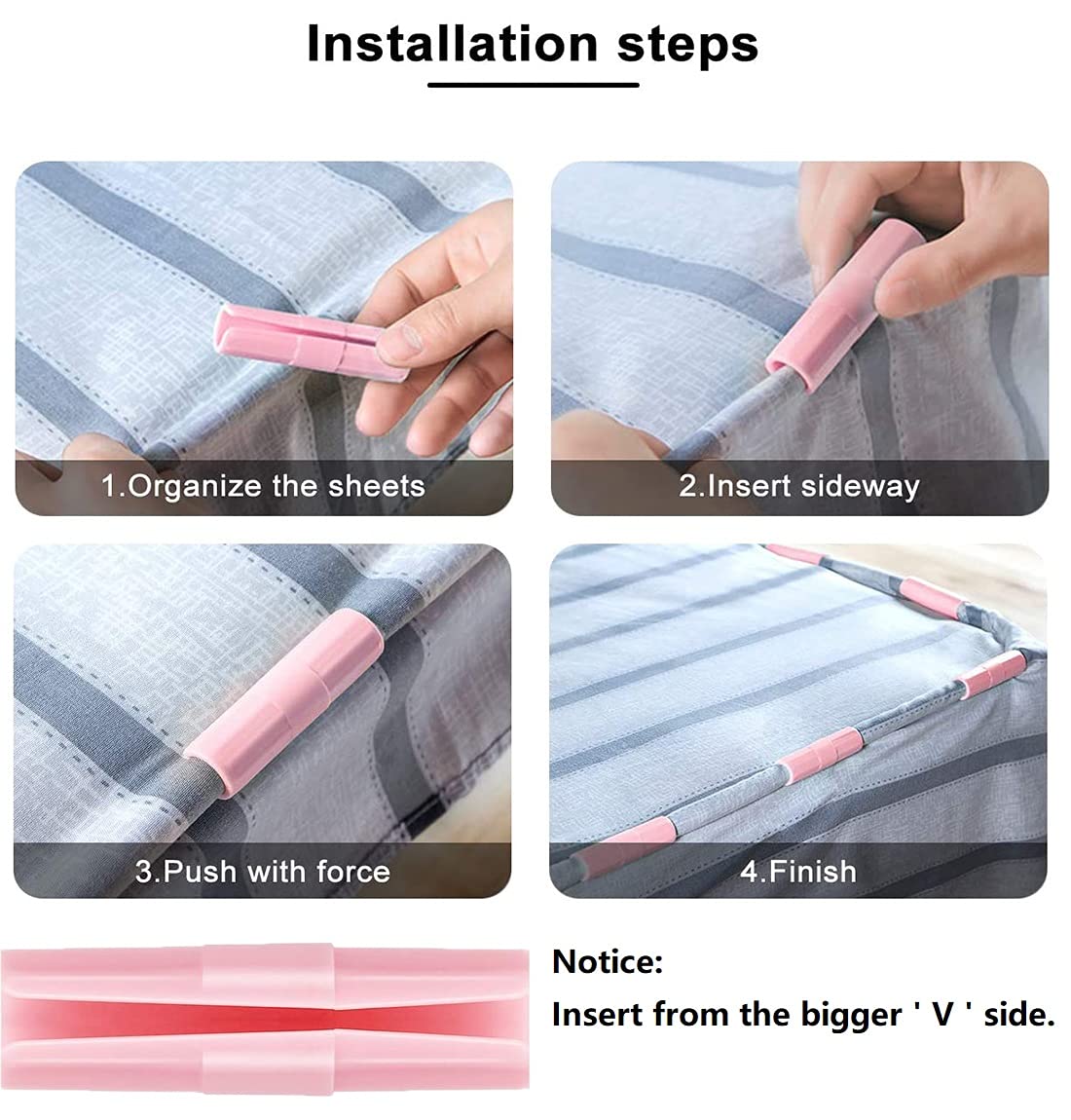 HASTHIP Plastic 10pcs Sheet Clips Fastener Sheet Holders Keep The Bed Sheets Smooth and Tight Fit for Various Mattresses with Raised Edge (Pink)