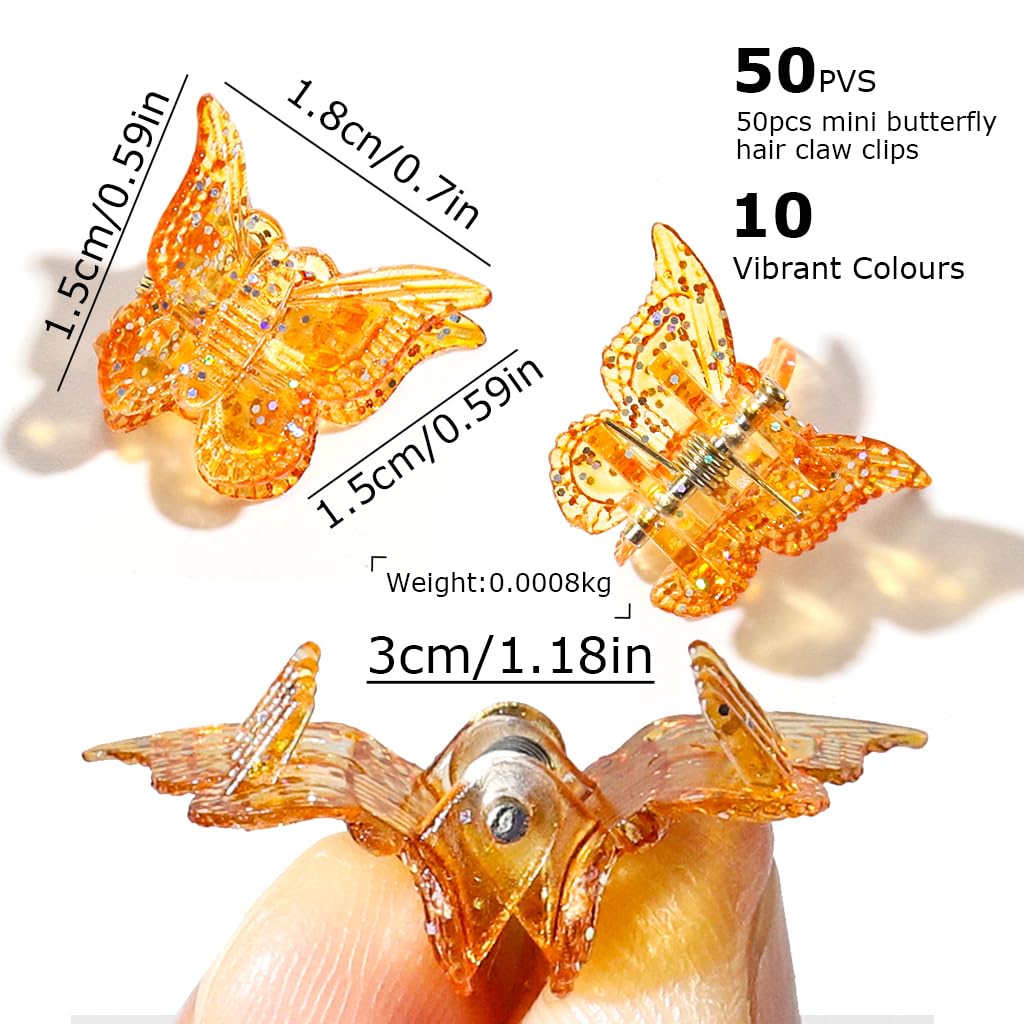 PALAY 50pcs Mini Butterfly Hair Claw Clips for Girls Shimmering Hair Clips 10 Colors Mini Butterfly Hair Claw Clips Hair Accessories for Girls Y2K Style Hair Accessories for Styling