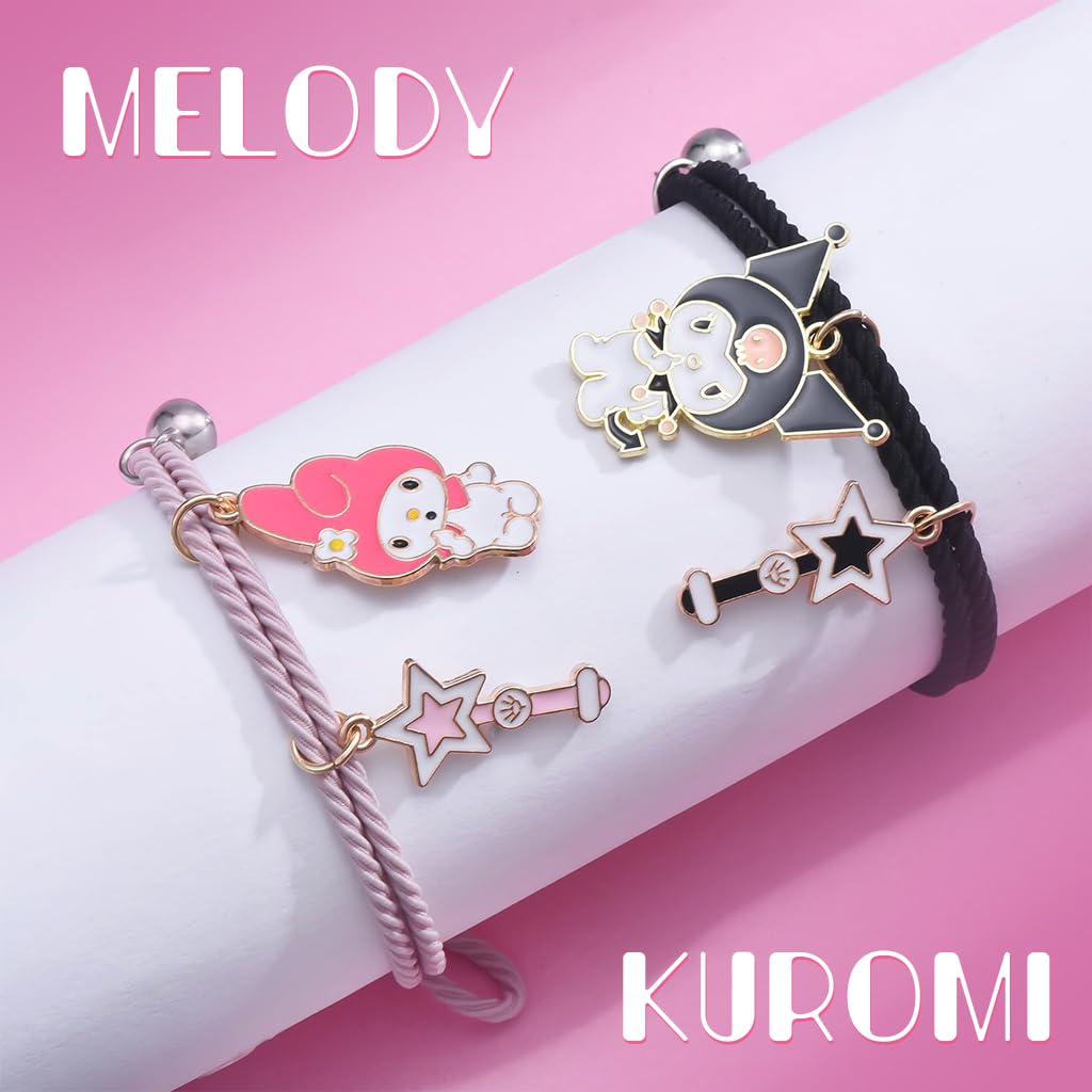 MAYCREATE 1 Pair Girls Friendship Bracelets Kuromi & Melody Friendship Bracelet Fashion Cartoon Sanrio Rope Bracelet for Girls Magnetic Matching Kuromi Melody Bracelet Birthday Gift for Girls