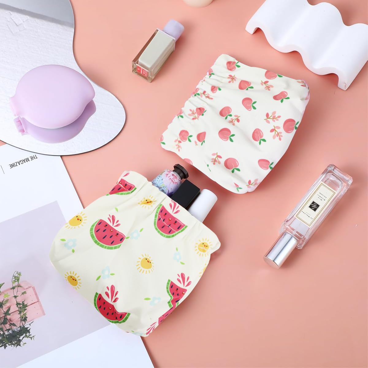 MAYCREATE 6pcs Small Makeup Pouches for Women, Flower Print Lipstick Makeup Pouch, Cute Coin Purse, Aesthetic Pocket Travel Cosmetic Bag Storage Organizer for Makeup Tools, Accessories