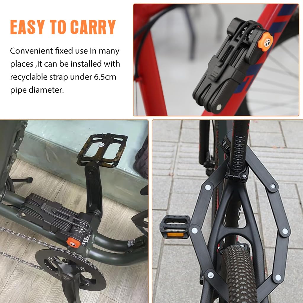 Proberos Bicycle Chain Lock, Anti-Theft Bike Locks, Folding Combination Chain Lock Bike Mounting Cut-proof Alloy Steel Chain Lock Anti-theft Wheel Lock for Motorcycle, Scooter, Bike