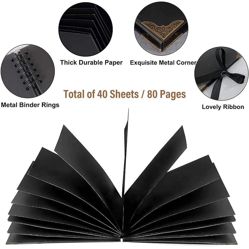 HASTHIP DIY Scrapbook Photo Album Kit, Anniversary Gift for Couple Special, A4 DIY Wedding Album Set with Color Stickers, Color Pen, Graduations Album Memory Photo Album, 80Pages/40Sheet
