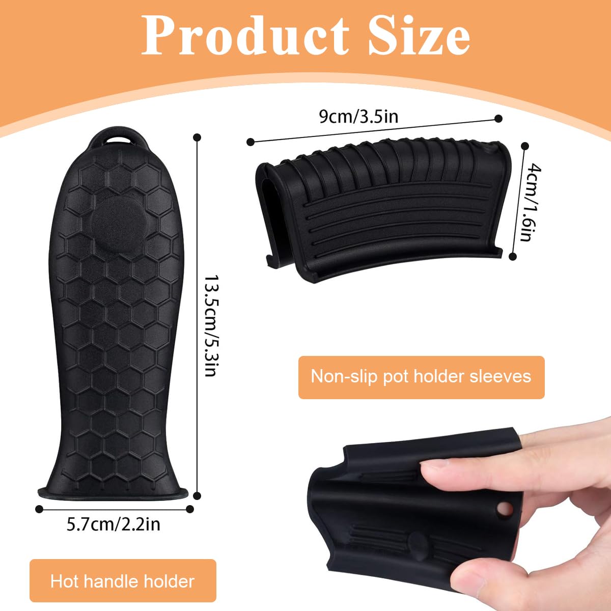 Supvox Cast Iron Fry Pan Silicone Pan Handle Covers - 4 Pack Skillet Handle Cover Pot Handle Holder Sleeve, Non-Slip Heat Resistant Removable Potholder for Metal Frying Pans Cookware Handles