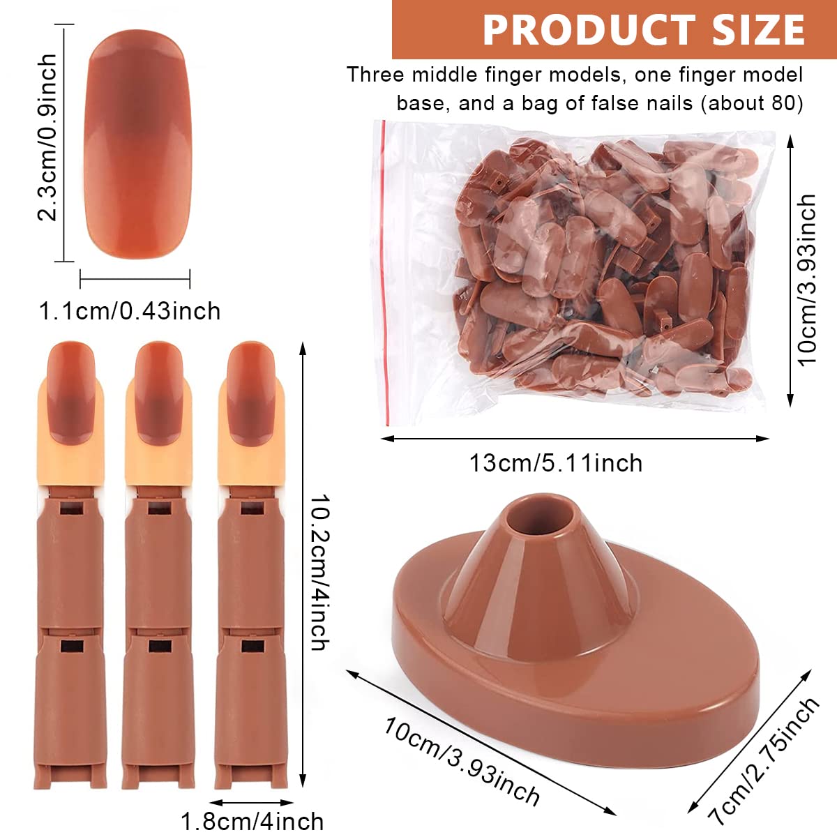 MAYCREATE Nail Art Practice Fake Finger Model for Acrylic Nails Includes 3 Action Finger Models, 1 Finger Model Base, Pack of Fake Finger Nails, Plastic Fake Finger Model