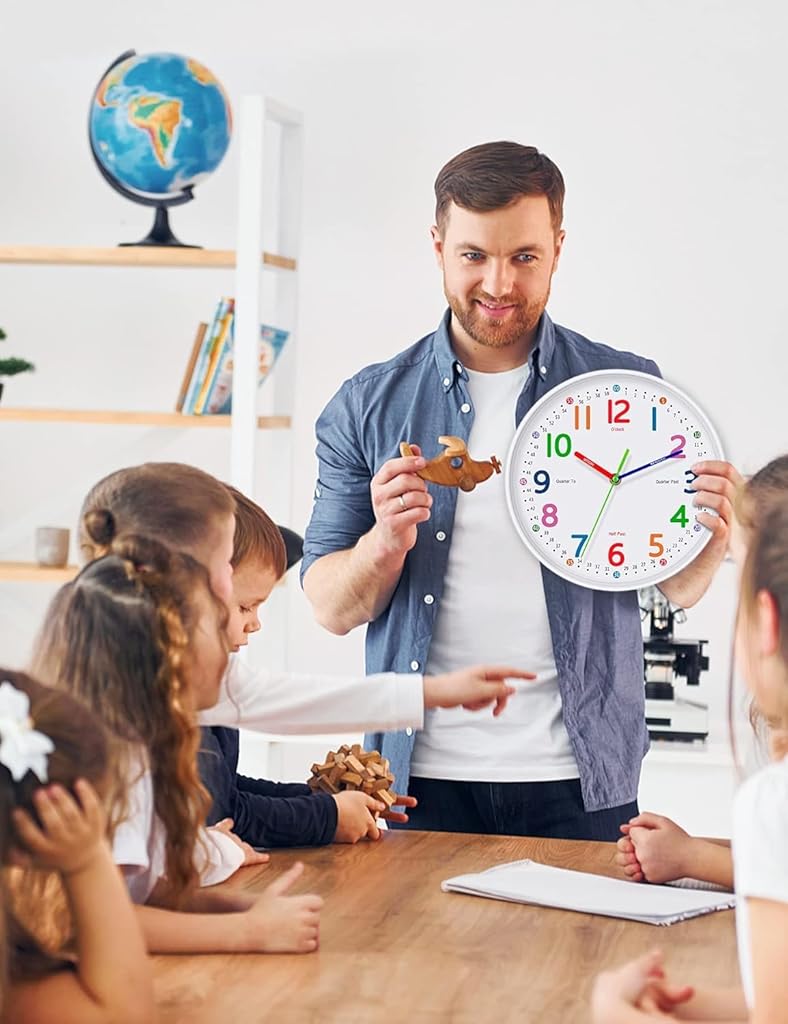 HASTHIP® Silent Kids Wall Clock – Non-Ticking, Battery-Powered, Ideal for Teaching Time and Stylish Décor in Any Room - 8 Inch