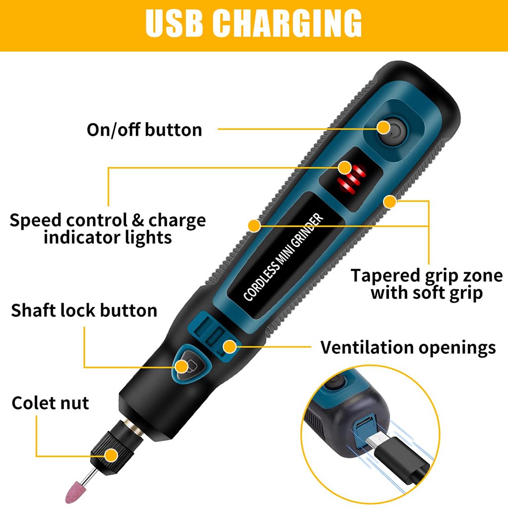Serplex Electric Engraving Pen Kit with 44 Bits Cordless USB Engraving Pen Engraving Machine Engraving Pen Kit Includes Pattern Templets DIY Engraving Pen for Wood, Stone, Metal, Jewelry, Ceramics