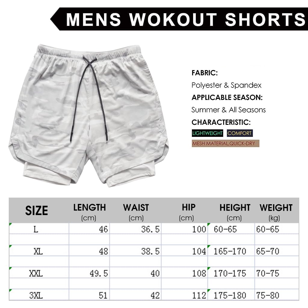 Optifit Men's Quick-Dry Running Shorts - 2-in-1 Multi-Pocket & Invisible Pouch Design for Secure Storage, Towel Loop, Elastic Waist for Running, Gym, Yoga, Hiking - Breathable Fabric (XXL)