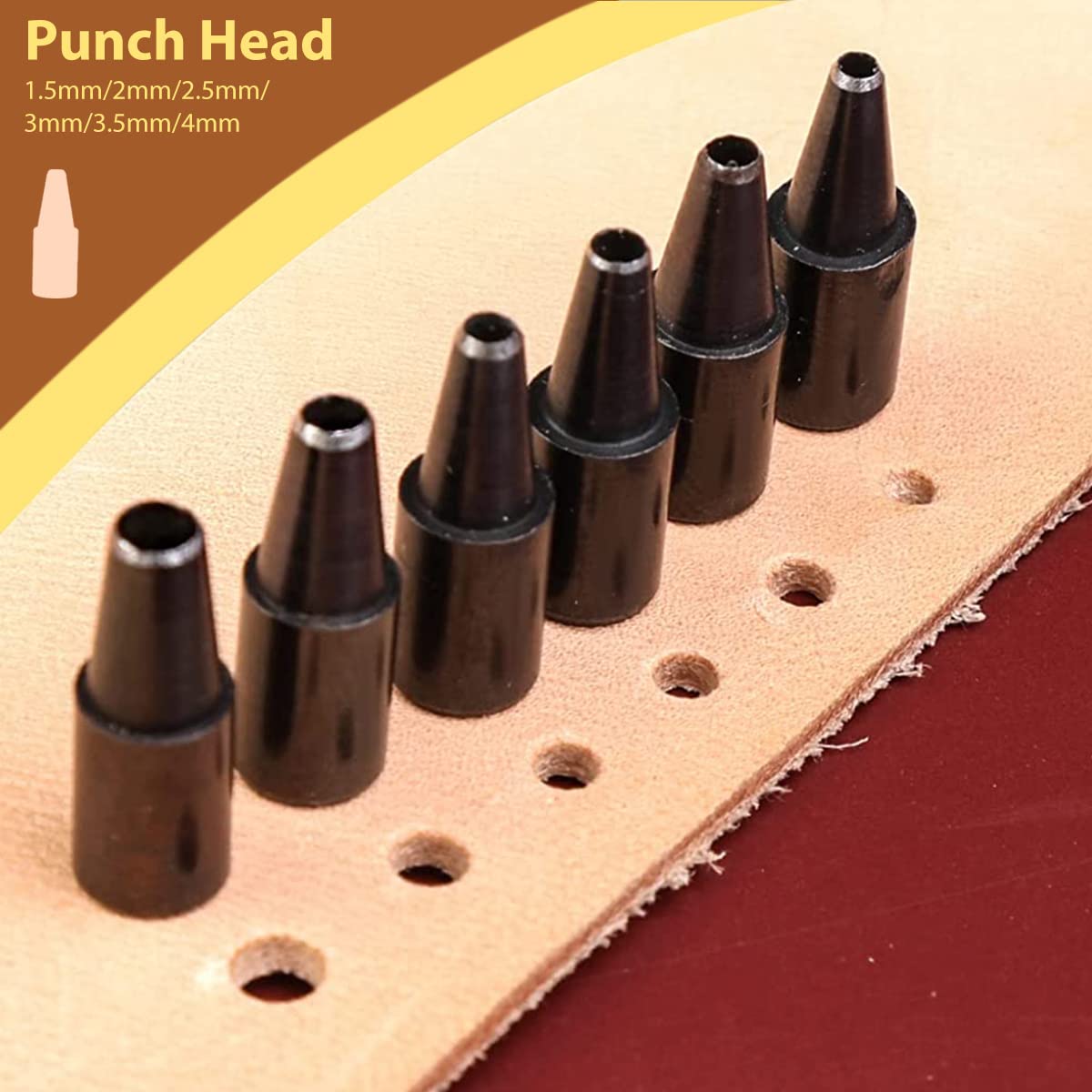 HASTHIP Adjustable Screw Hole Punch, Leather Hole Punch Tool with 6 Punch Bits Size 1.5mm/2mm/2.5mm/3mm/3.5mm/4mm, Paper Hole Punch, Craft Puncher, Fabric Punch Set for DIY Leather Craft, Cloth Craft