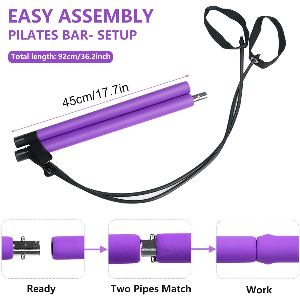 Optifit Foam Portable Yoga Pilates Bar with Resistance Bands&Foot Loop for Pilates, Workout, Portable Home Gym Workout, Body Shaping Pilates Stick, Pilates Sculpt Bar for Bodybuilding Workout.