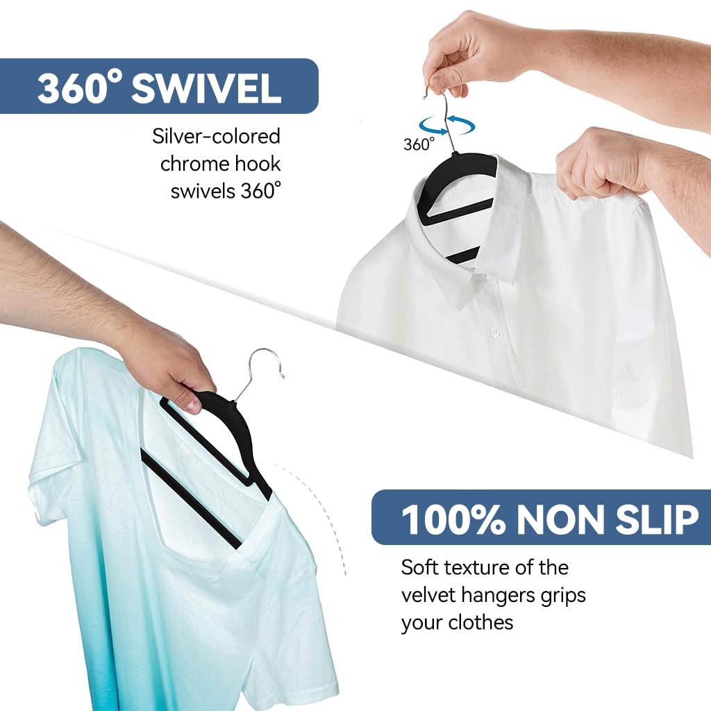 HASTHIP 50Pcs Non-Slip Hangers, Space-Saving Heavy-Duty Suit Hangers for Suit, Shirt, Scarves, Dresses & Trousers, 360° Swivel Hook