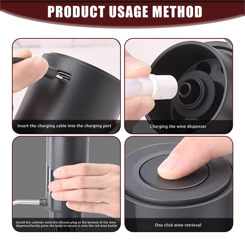 HASTHIP Electric Wine Aerator Wine Decanter Automatic Wine Aerator, One Touch Wine Dispenser Wine Pourer with USB Rechargeable, Wine Lover Gifts for Women&Men (Black-ABS)