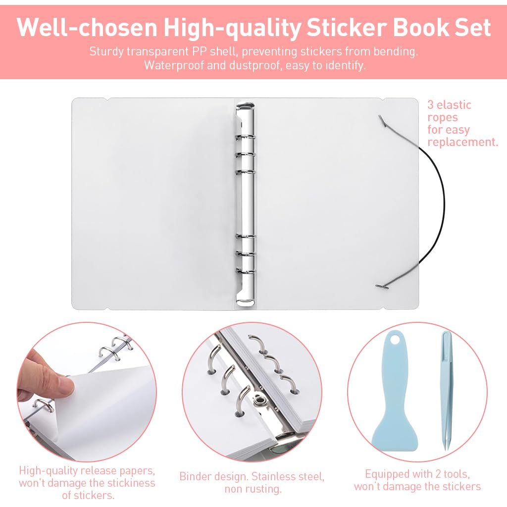 HASTHIP A5 Reusable Sticker Book with Pickup Tweezer & Transfer Shovel, 32-Sheet Spiral Notebook for Sticker Collection, Collection Storage Book for Adults Release Paper Sticker Saver Holder Book
