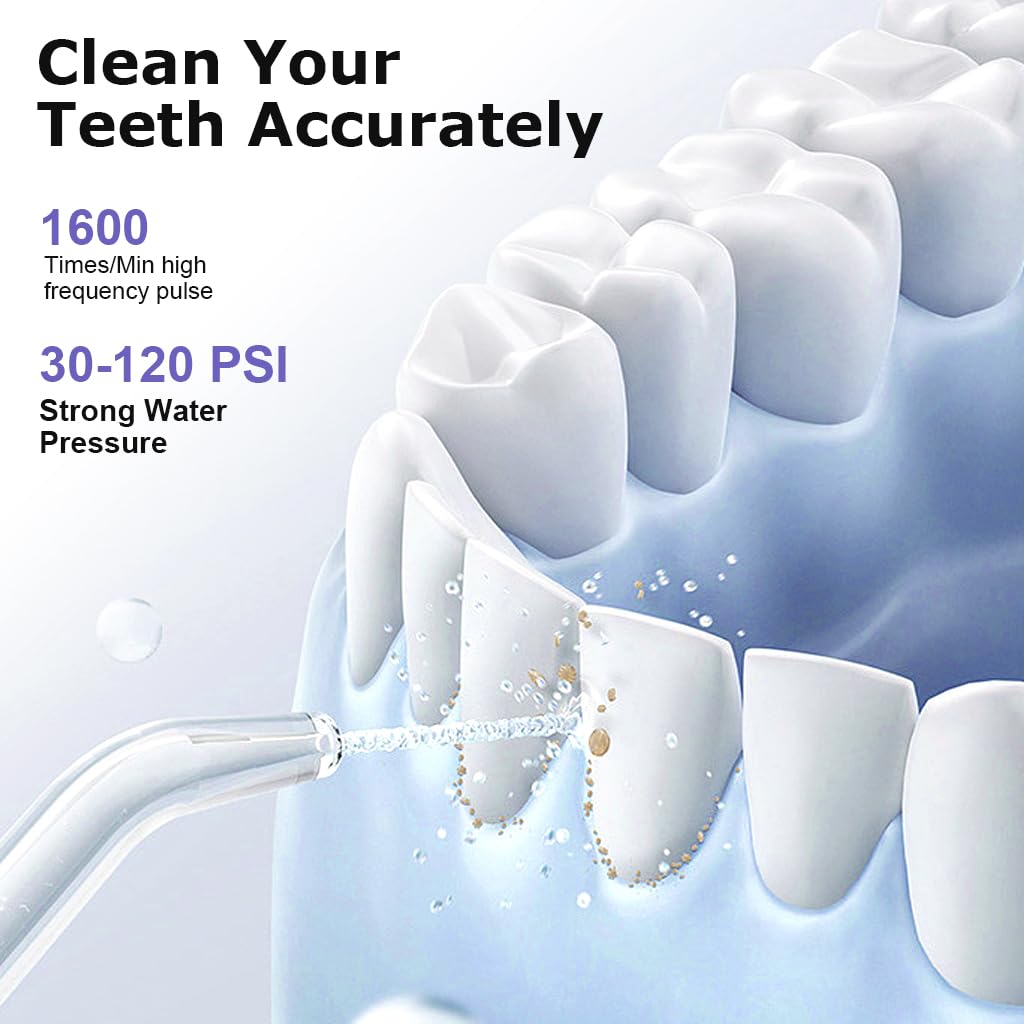 HANNEA Rechargeable Water Dental Flosser Retractable 180ml Dental Cleaner High Frenquency Water Dental Flosser with 3 Modes, 5 Jet Tips, 90s Timing Function, IPX7 Waterproof Water Dental Cleaner