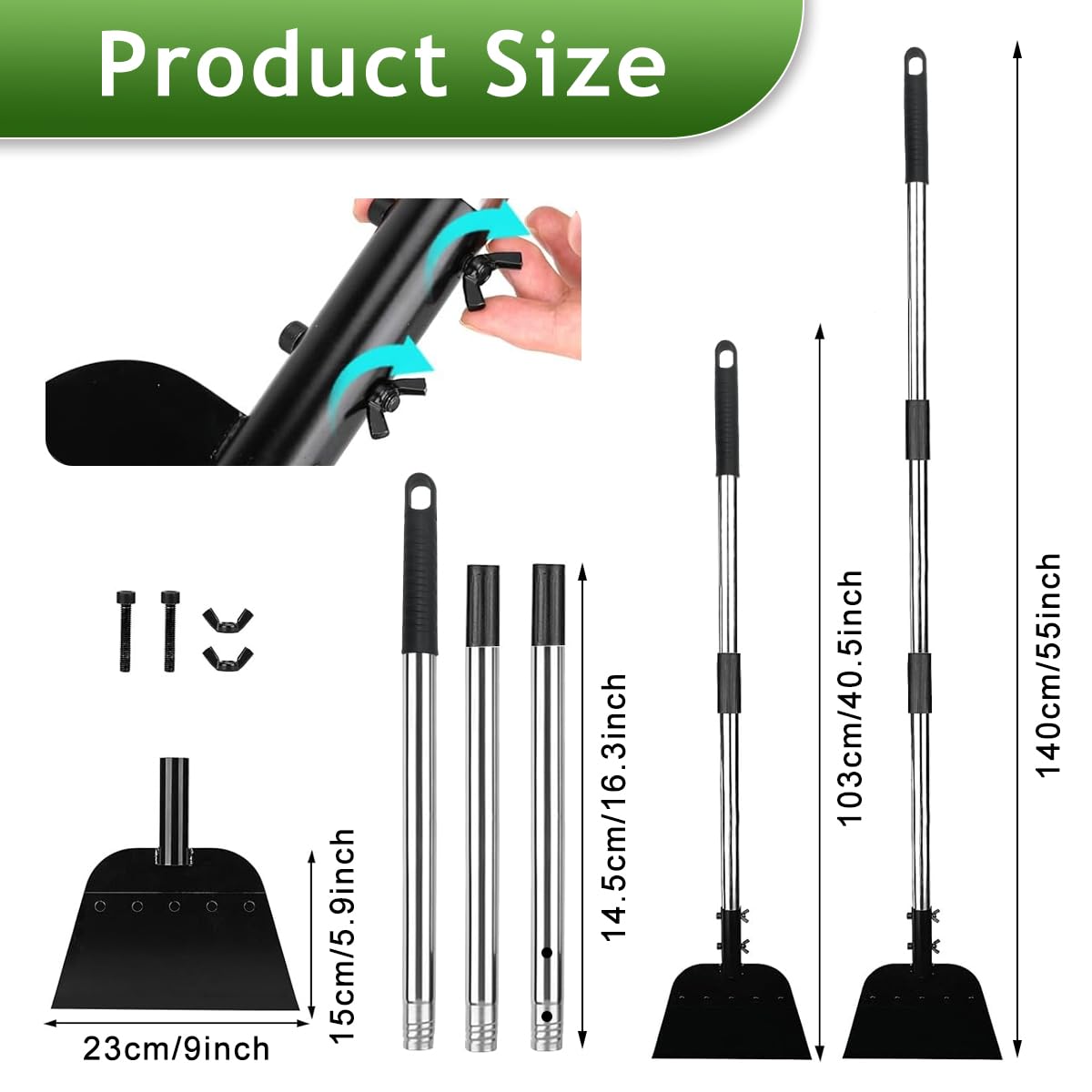 HASTHIP Garden Flat Head Shovel - Garden Weed Spade Shovel - 140CM Garden Cleaning Shovel - Steel Shovel for Gardening with Long Handle - Outdoor Garden Floor Scraper - Gardening Weed Remover Tool