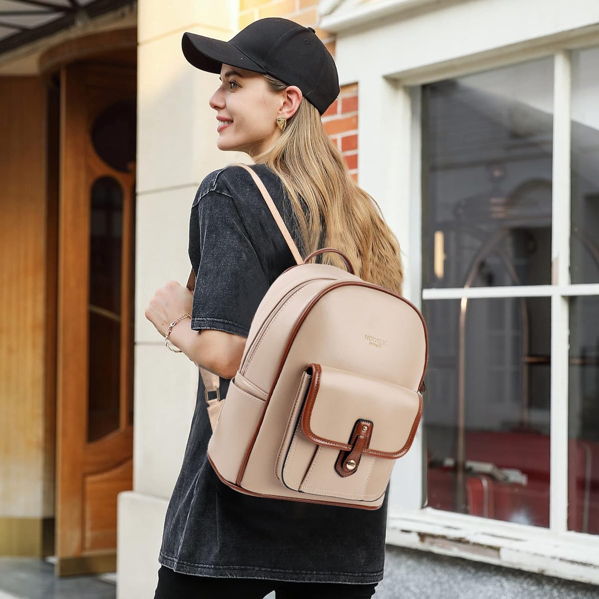 PALAY Women Backpack Fashion Women Shoulder Bag Backpack PU Travel Backpack with Handle Fashion Women Backpack Contrast Color Zipper Backpack for Daily Commuting, Travel, School