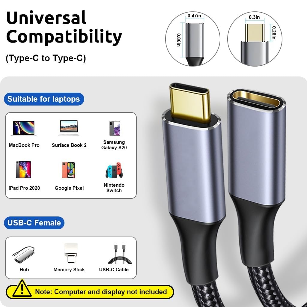 Verilux® USB C Extension Cable 3.3ft, PD 100W USB Type C Male to Female Cable Fast Charging & 10Gbps Data Transfer, 4K@60Hz HD Video Output for iPhone16/15, Galaxy S24/S23, iPad Pro, MacBook Pro 3 PCS