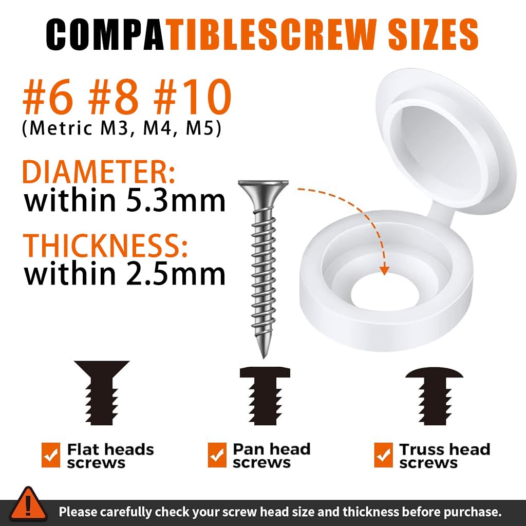 Serplex 300Pcs Plastic Hinged Screw Cover Caps, Folding Screw Cover Cap, Snap Washer Covers Flip Tops for Covering Screw Heads, Screw Protection for Home & Industrial Use (White)