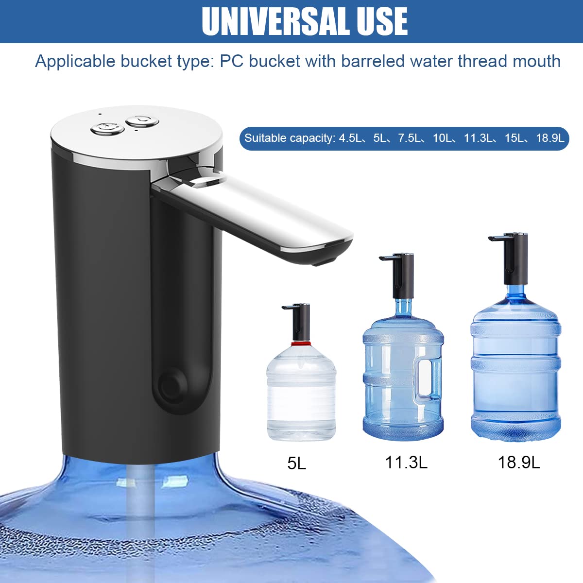 HASTHIP USB Electric Water Dispenser Pump with Fold Down Spout, Portable Cordless Water Pump, Universal 1-5 Gallon Water Can Automatic Water Bottle Pump Dispenser for Home Office Outdoor Camping
