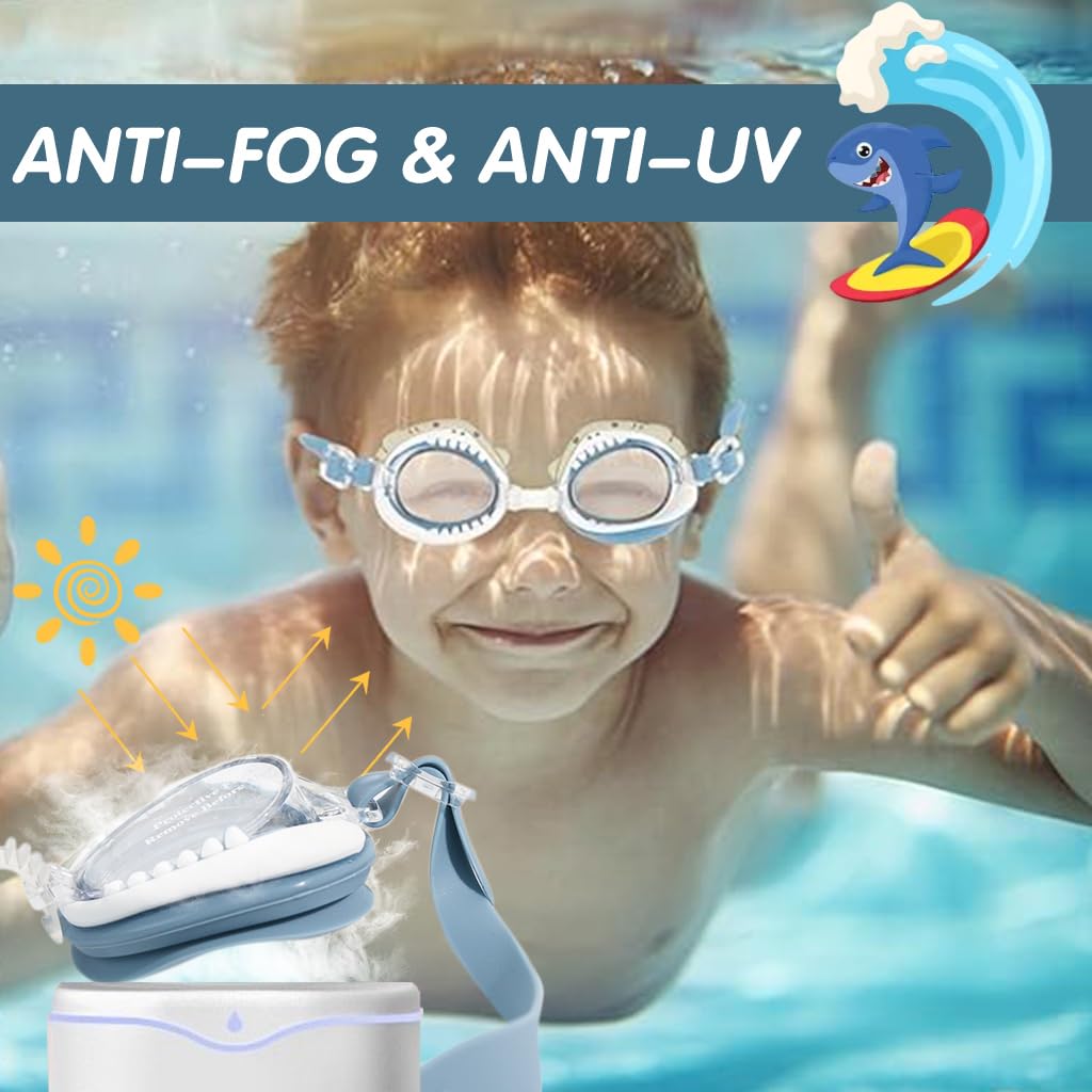 Proberos Kids Swimming Goggles, Boys&Grils Adjustable Strap Goggles for Swimming, Cute Shark Shape Waterproof Swimming Goggles Swimming Goggles Anti-Fog, UV Protection for Kid(Age 3-10)